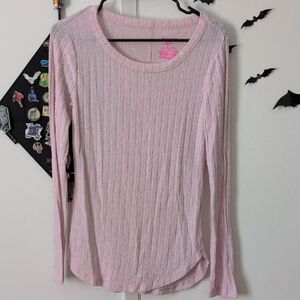 No Boundaries Light Pink Ribbed Long-Sleeve Scoop Neck Top